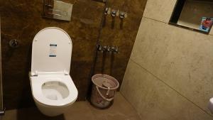 奇克马格尔Shrivari Homestay的带马桶和垃圾桶的浴室