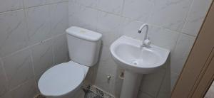 a bathroom with a toilet and a sink at Apartamento in Belém