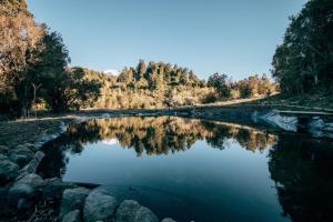 a body of water with trees in the background at Ampe Lodge in Puerto Varas