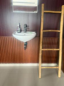 a bathroom with a sink and a ladder at Giri Swari Homestay in Sidemen