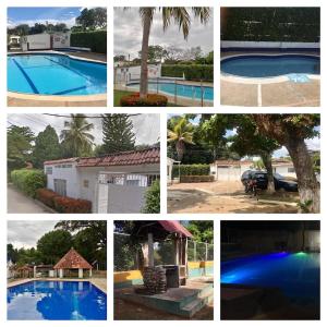 a collage of pictures of a swimming pool at Cabaña brisa melgar in Melgar