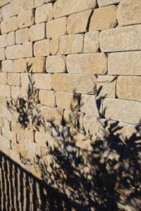 la sombra de una planta sobre una pared de ladrillo en Luxus Vendégház a Szigetköz szívében, en Dunasziget