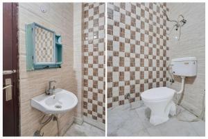 two pictures of a bathroom with a toilet and a sink at Hotel O Royal residency in Dera Māndi