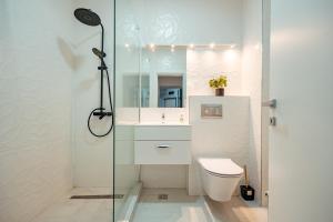 Un baño con ducha, inodoro y lavabo. en Ivory Garden Retreat by Blvd 60B2 - Luxury Apartment in Voluntari, en Voluntari
