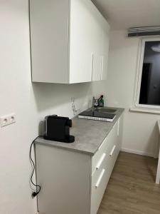 eine Küche mit Spüle und Arbeitsplatte in der Unterkunft Appartement 1 in Stuttgart + 7 Fotos