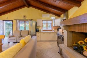 a large kitchen with a couch and a stove at Villa Mainenti in Višnjan