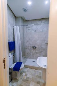 ケルアンにあるDar Dhiafa Paul Klee Kairouanのシャワー、トイレ、洗面台を備えたバスルーム