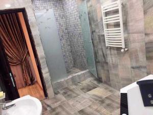 a bathroom with a shower and a toilet and a sink at Elegant 3 bedroom apartment in center, next to Reppublic Square in Yerevan