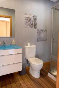 une salle de bain avec toilettes, lavabo et douche dans l'établissement Casa Oliveira e Quinteiro Gerês, à Gerês 15 autres photos