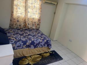 een slaapkamer met een bed met een gordijn en een tapijt bij Mountain View Apartments in Gros Islet