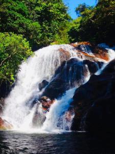 a waterfall on the side of a river at Sinharaja Eliphinity Hotel and Restaurant in Nikawatawana