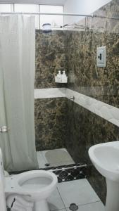 ワヌコにあるDepartamento excelente ubicaciónのシャワー、トイレ、洗面台を備えたバスルーム