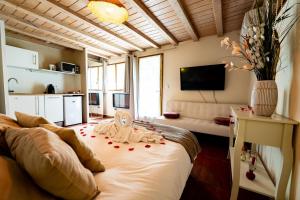 Μια τηλεόραση ή/και κέντρο ψυχαγωγίας στο Studio romantique jacuzzi ou spa balneo privatif et jardin Au temps des cerises La Ciotat