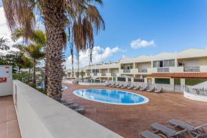 Un complejo con una palmera y una piscina. en Obsidian Peridotita Adeje, en Adeje