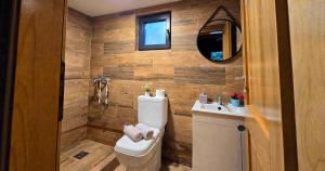a bathroom with a toilet and a sink at Lura Agroturizem in Novoberdo