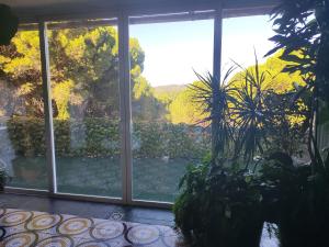 La Cubertilla en Madrid في Navas del Rey: اطلالة على حديقة من خلال نافذة زجاجية +12 صورة