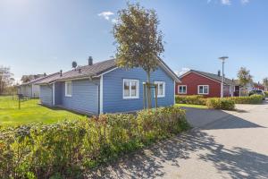 ダゲビュルにあるNordseeperleの庭の木のある青い家