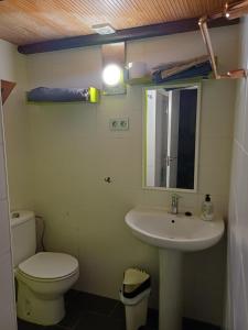 Un baño con lavabo, inodoro y espejo. en Monte Campo Olivos Studio, en Alhaurín de la Torre 18 fotos más