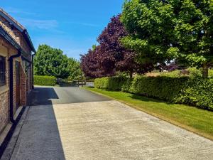 an empty road with a building and a tree at Valentines Cottage - Uk48509 in Kirk Hammerton