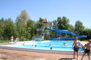 eine Gruppe von Menschen in einem Schwimmbad in der Unterkunft Prachtig chalet op Camping It Wiid in Earnewâld