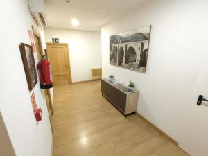 a room with a fire hydrant and a painting on the wall at Hostal Hernan Cortes in Cáceres