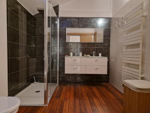 a bathroom with a shower and a toilet and a sink at Le Clos des Champis in Scorbé-Clairvaux +67 photos