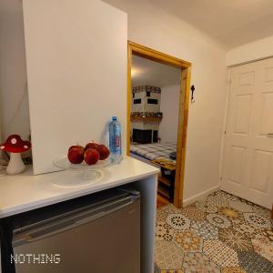 a kitchen with a plate of apples on a counter at Studio Catalin in Braşov +54 photos