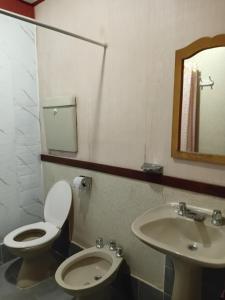 a bathroom with a toilet and a sink at Hostería Las Gemelas in Capilla del Monte