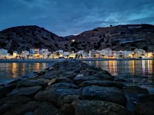 a city on the shore of the water at night at Hostal Onteniente in La Mamola