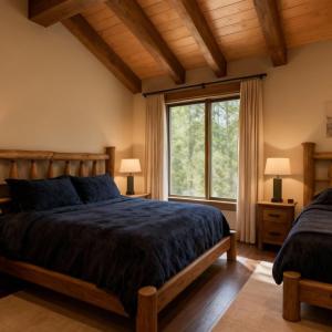 a bedroom with a bed and a large window at Jackson Hole Alpine Residence in Jackson