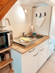 ヴィヒタッハにあるApartment Viechtachのシンクと電子レンジ付きのキッチン +8枚の写真