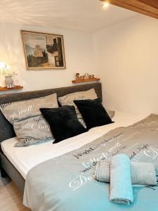 ヴィヒタッハにあるApartment Viechtachのベッド(白黒の枕付)