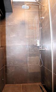 a shower with a glass door in a bathroom at Funktastic Central Maksimir Condo in Zagreb +31 photos