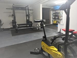 a room with a gym with a scooter in it at Maison la grande serre in Blaslay