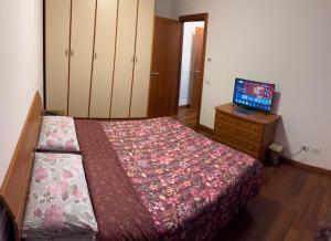 Un dormitorio con una cama y un televisor sobre una cómoda. en Central apartaments, en Bérgamo