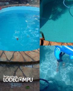 eine Collage mit drei Bildern eines Schwimmbads in der Unterkunft Lodecampu in Asunción + 11 Fotos
