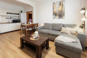 a living room with a couch and a table at BNB Sklenarova Apartment with Balcony in Trnávka