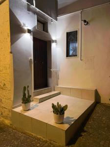 a building with two potted plants and a door at Ad un Passo dal Duomo in Bovino