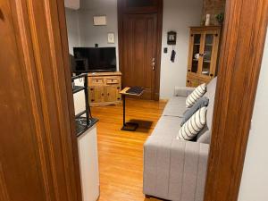 un salon avec un canapé et une télévision dans l'établissement Excepcional apartamento en Palacio Salvo, à Montevideo