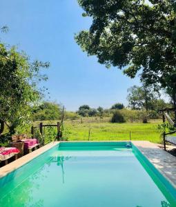a swimming pool with a view of a field at Che Cambá in Colonia Carlos Pellegrini