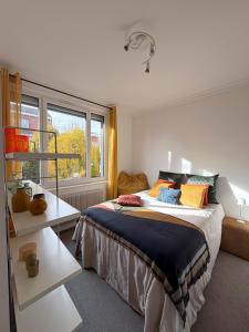 a bedroom with a large bed and a window at Superbe maison 4 chambres avec jardin Marcq in Marcq-en-Baroeul
