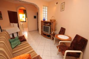 a living room with a couch and a tv at Apartment Pomer 7374a in Pomer