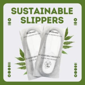 a book cover for sustainable slippers with a picture of two white socks at わっず福住 in Tsukisappu