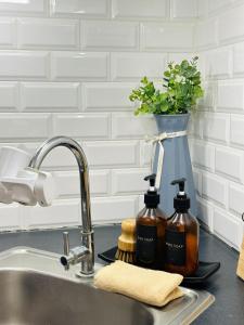 un évier de cuisine avec deux bouteilles de savon dans l'établissement Cozy Nest Tagaytay, à Tagaytay
