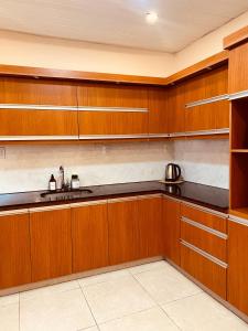 ClorindaにあるSHINY Houseの木製のキャビネットとシンクを備えたキッチン