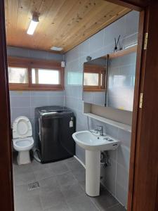 a bathroom with a toilet and a sink at Yangyang 88 Hanok Stay in Yangyang