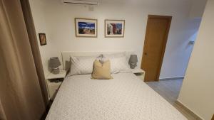 a bed with two pillows on it in a bedroom at Premiun Apartment Riviera Colonial Santo Domingo in Calero