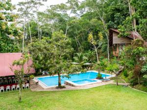 een afbeelding van een zwembad in de tuin van een huis bij Fundo Baños in Tarapoto +14 foto's