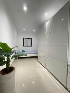 a white room with a bed and a potted plant at Modern Gzira 2BR Apartment Race2 in Il-Gżira