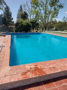a swimming pool with blue water in a yard at La Escondida in Juana Koslay 